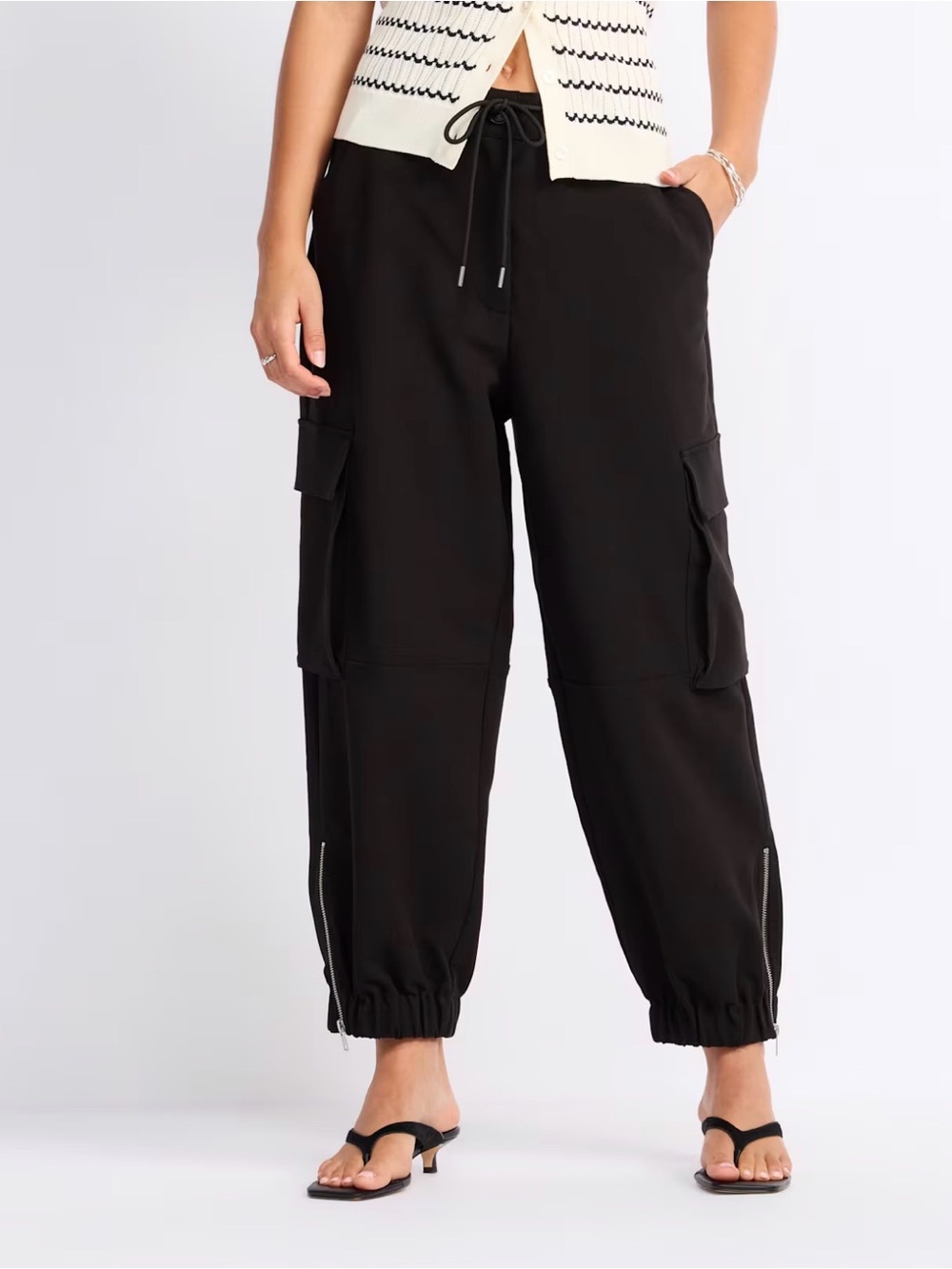 Pistola Black Cargo Jogger Pants/Trouser with Drawstring & Ankle Zips